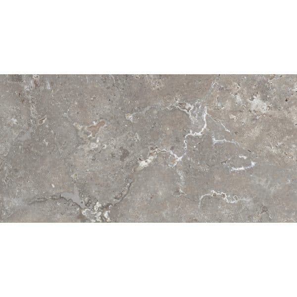 Bodenfliese Feinsteinzeug Travertino Grau 60 cm x 30 cm