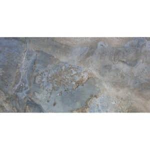 Bodenfliese Feinsteinzeug Travertino Grau Teilpoliert 60 cm x 120 cm