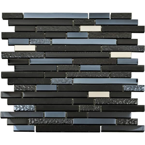 Glasmosaikmatte Quarzkomposit Schwarz mit Chrom 29