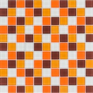 Glasmosaikmatte Simpli Orange-Braun-Mix groß 30 cm x 30 cm