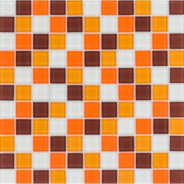 Glasmosaikmatte Simpli Orange-Braun-Mix groß 30 cm x 30 cm