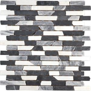 Marmormosaik Black Grey White Mix Brick 28
