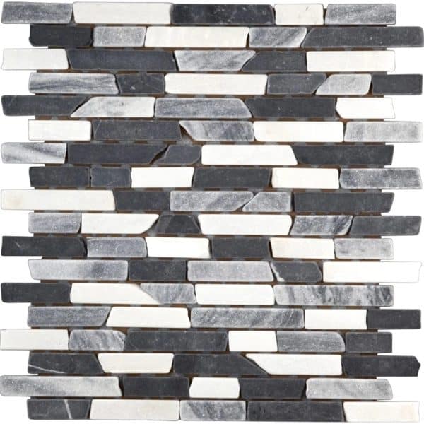 Marmormosaik Black Grey White Mix Brick 28