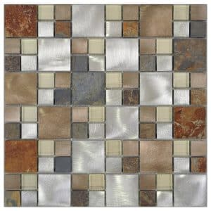 Mosaik Glas & Aluminium Silver Slate Beige Grey 30 cm x 30 cm