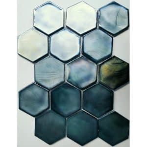 Mosaikmatte Cadiz Hexagon Keramik Grün 26 cm x 29
