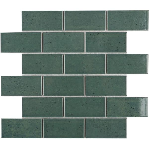 Mosaikmatte Castello Brick Keramik Dunkelgrün 30
