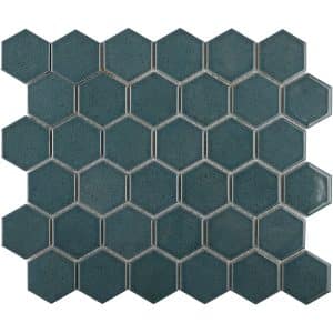 Mosaikmatte Castello Hexagon Keramik Dunkelblau 32 cm x 28 cm
