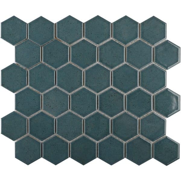 Mosaikmatte Castello Hexagon Keramik Dunkelblau 32 cm x 28 cm