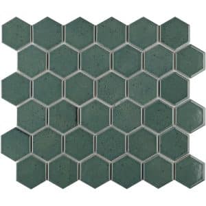 Mosaikmatte Castello Hexagon Keramik Dunkelgrün 32 cm x 28 cm