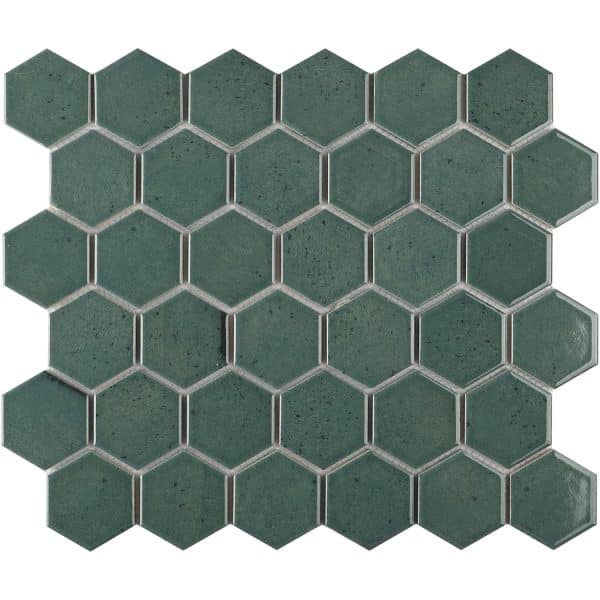 Mosaikmatte Castello Hexagon Keramik Dunkelgrün 32 cm x 28 cm