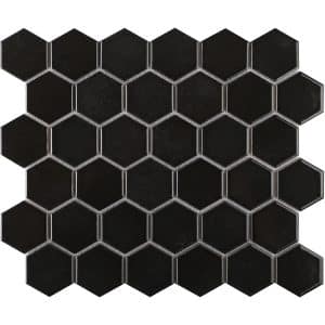 Mosaikmatte Castello Hexagon Keramik Schwarz 32 cm x 28 cm