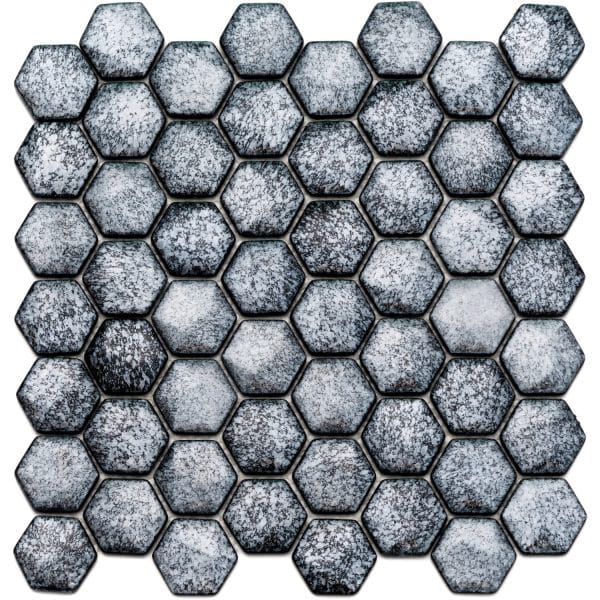 Mosaikmatte Ebru Hexagon Glas Grau 29 cm x 29 cm