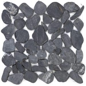 Mosaikmatte Flusskiesel Flach Schwarz Matt 30 cm x 30 cm