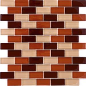 Mosaikmatte Glas Brick Braun Beige Mix 30 cm x 30 cm