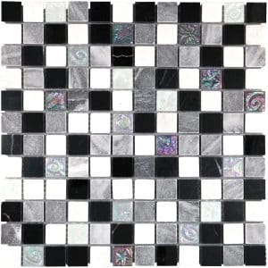 Mosaikmatte Glas Relief Schwarz Grau Weiß 30 cm x 30 cm