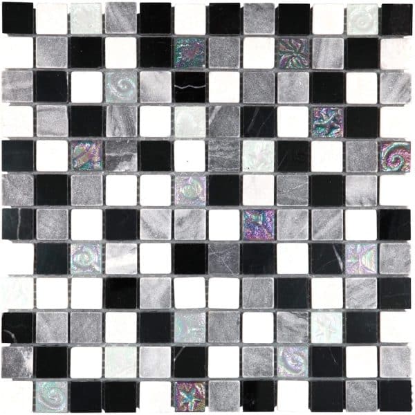 Mosaikmatte Glas Relief Schwarz Grau Weiß 30 cm x 30 cm