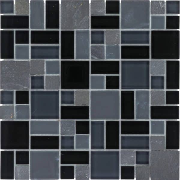 Mosaikmatte Glas & Schiefer Black Block 30 cm x 30 cm