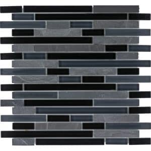 Mosaikmatte Glas & Schiefer Black Line 30 cm x 30 cm
