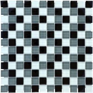 Mosaikmatte Glas Schwarz Grau Weiß 30 cm x 30 cm