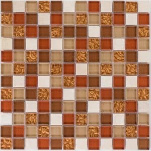 Mosaikmatte Glas und Naturstein Orange Creme 30 cm x 30 cm