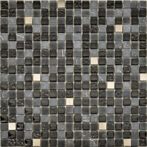 Mosaikmatte Marmor Glas Schwarz mit Edelstahl 29