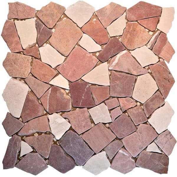 Mosaikmatte Polygonal Rosso Verona bianco 30 cm x 30 cm