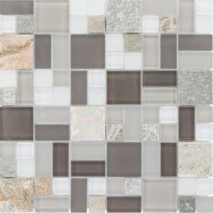 Mosaikmatte Quarzit & Glas Beige-Black-Grey Block 30 cm x 30 cm