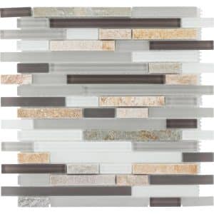 Mosaikmatte Quarzit & Glas Beige-Black-Grey Brick 30 cm x 30 cm