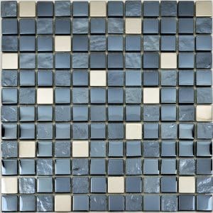 Mosaikmatte Spiegel Lava Schwarz mit Chrom