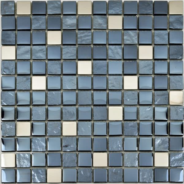 Mosaikmatte Spiegel Lava Schwarz mit Chrom