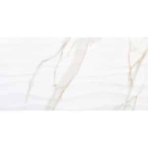 Wandfliese Calacatta Wave Feinsteinzeug Weiß-Gold Glasiert 30 x 60 x 1 cm