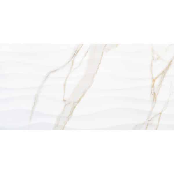 Wandfliese Calacatta Wave Feinsteinzeug Weiß-Gold Glasiert 30 x 60 x 1 cm