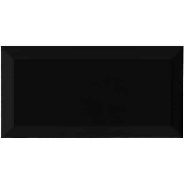 Wandfliese Facette Metro Schwarz glänzend glasiert 10 cm x 20 cm