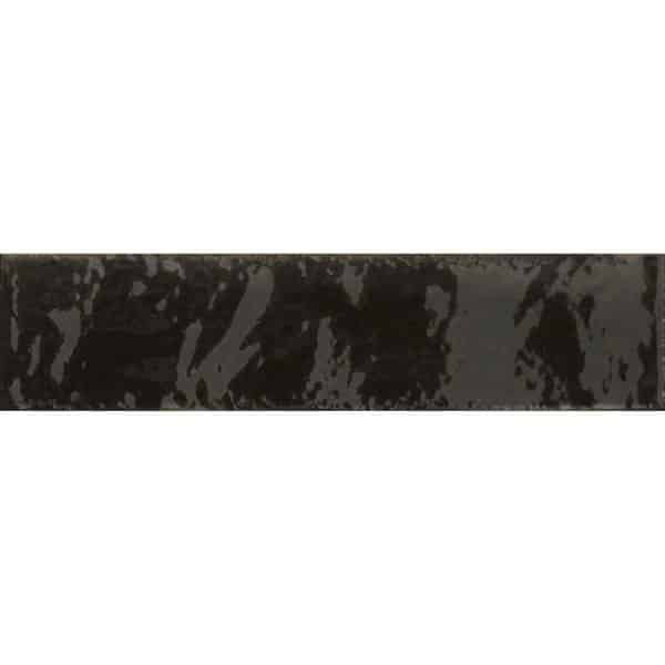 Wandfliese Lotis Steingut Schwarz Glasiert Glänzend 6 cm x 24 cm
